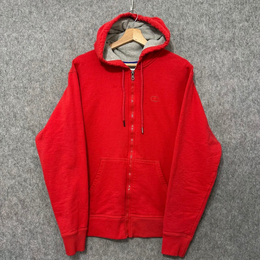 Champion Full Zip Hoodie Mens Size M Red Authentic Athleticwear Fleece Jacket